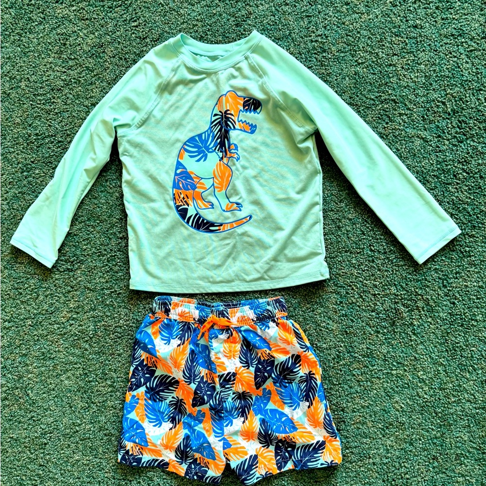 Jumping Beans Size 5T Kids Dinosaur Rash-guard 2-piece Swim Set